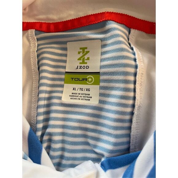 Izod Tour Golf Mens Multicolor Striped Short Sleeved Polo Shirt XL - Picture 9 of 9